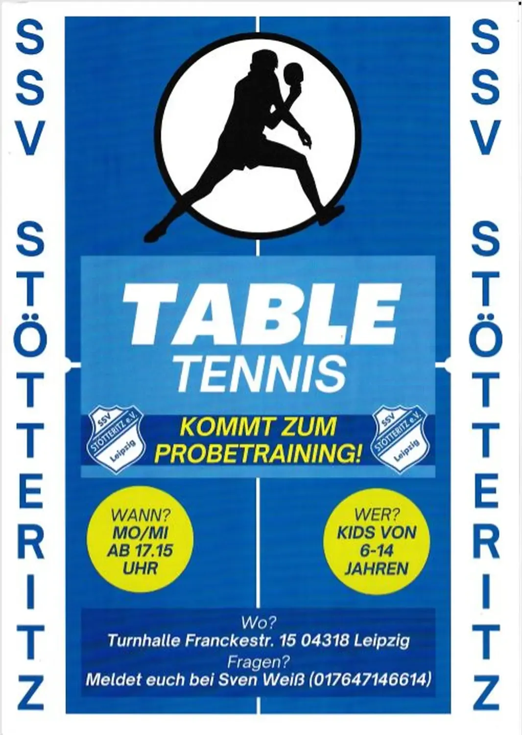 Werbeplakat Tischtennis: Kommt zum Probetraining!